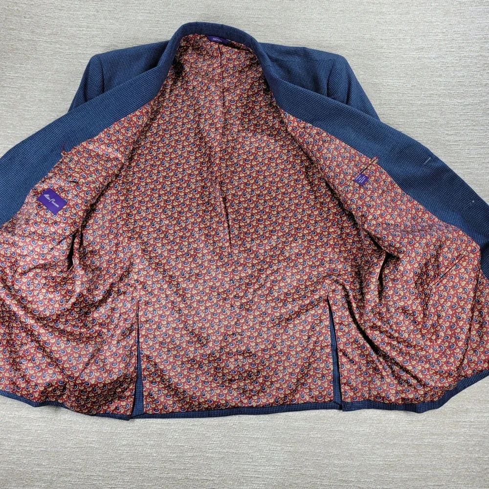Alan Flusser Blazer Jacket XXL Mens Navy Micro Check Paisley Lined Sport Coat